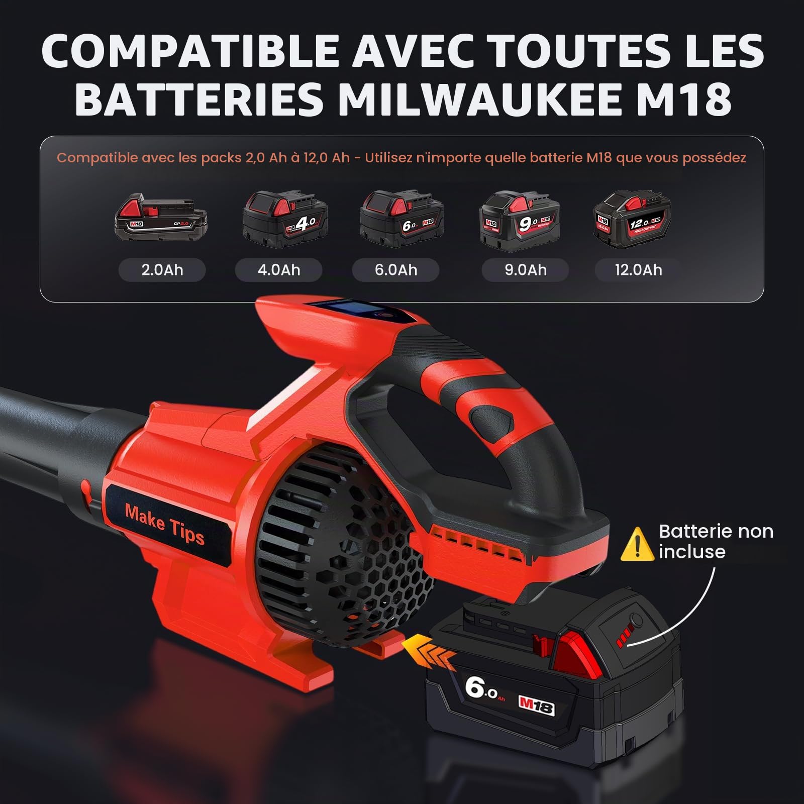 Souffleur de feuilles sans fil pour batterie Milwaukee M18 (outil uniquement) – Puissant moteur sans balais offrant jusqu'à 715 CFM et 240 km/h, contrôle d'affichage LED à 3 vitesses, design léger