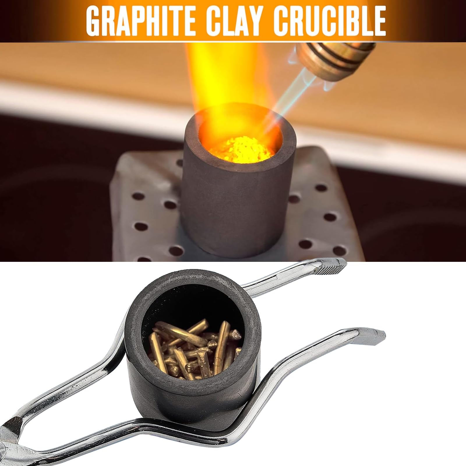 Kit de fundición de metal de grafito de 8 piezas, incluye 2 pinzas para crisol, 2 moldes de lingote de fundición de grafito, 2 crisoles de cuarzo, 1 varilla de grafito, 1 crisol de grafito,