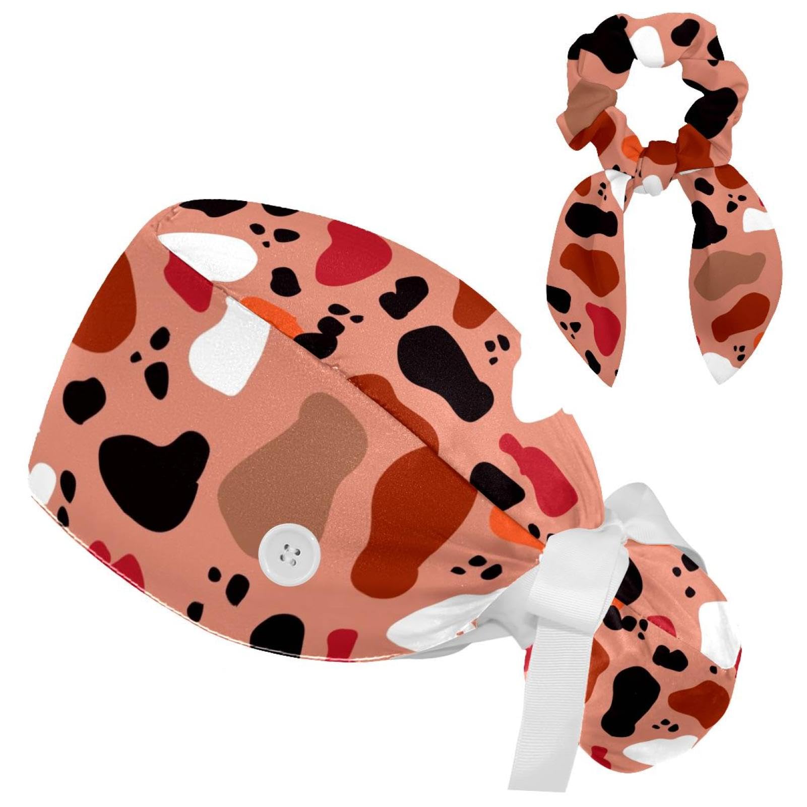 Women's Working Caps with Bow Scrunchies Cute Dog Paws Pattern Lace-Up Hat Unisex Hair Covers One Size