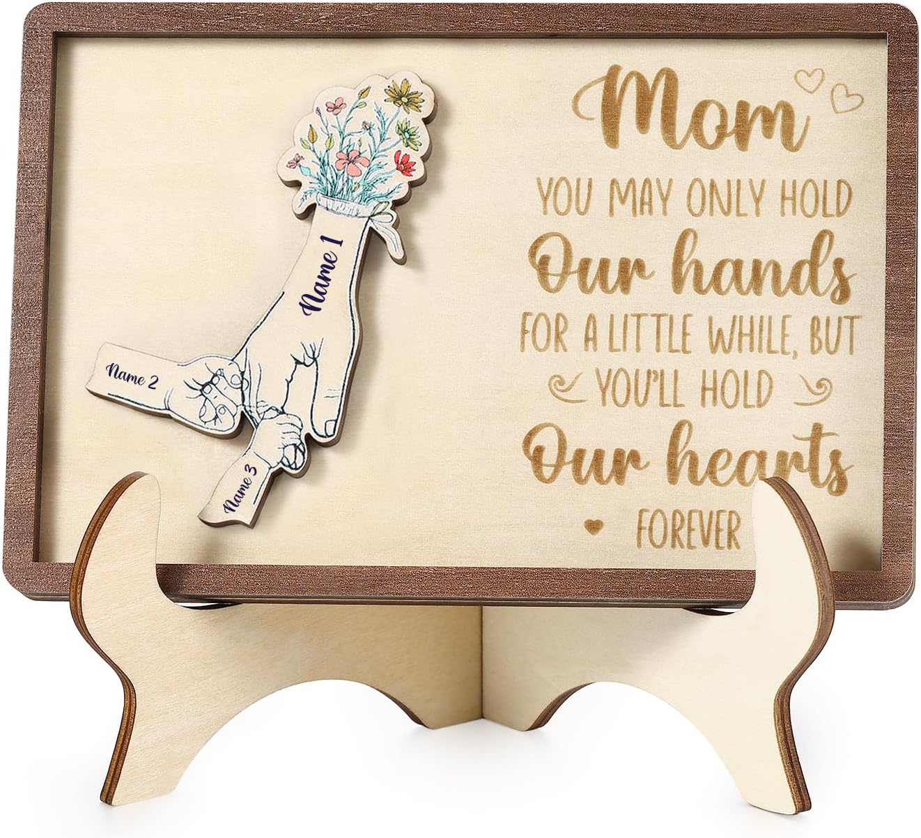 Personalized Family Name Sign -Mothers Day Gifts for Mom Customized Wood Plaque Home Decor Birthday Mom Gifts from Daughter Son﻿ (3 NAMES)