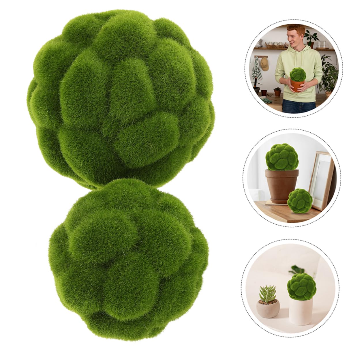 Esferas de Musgo Artificial Verde 3 Piezas de Plástico para Decoración