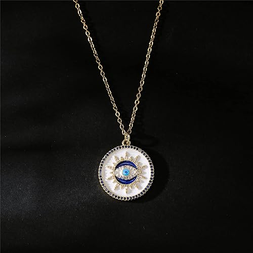 Miniatura 6 de cmoonry Collar de mal de ojo chapado en oro de 14 quilates de 17.7 + 2 pulgadas, collar de cadena O de ojo azul de la suerte regalo, Oro, Circonia