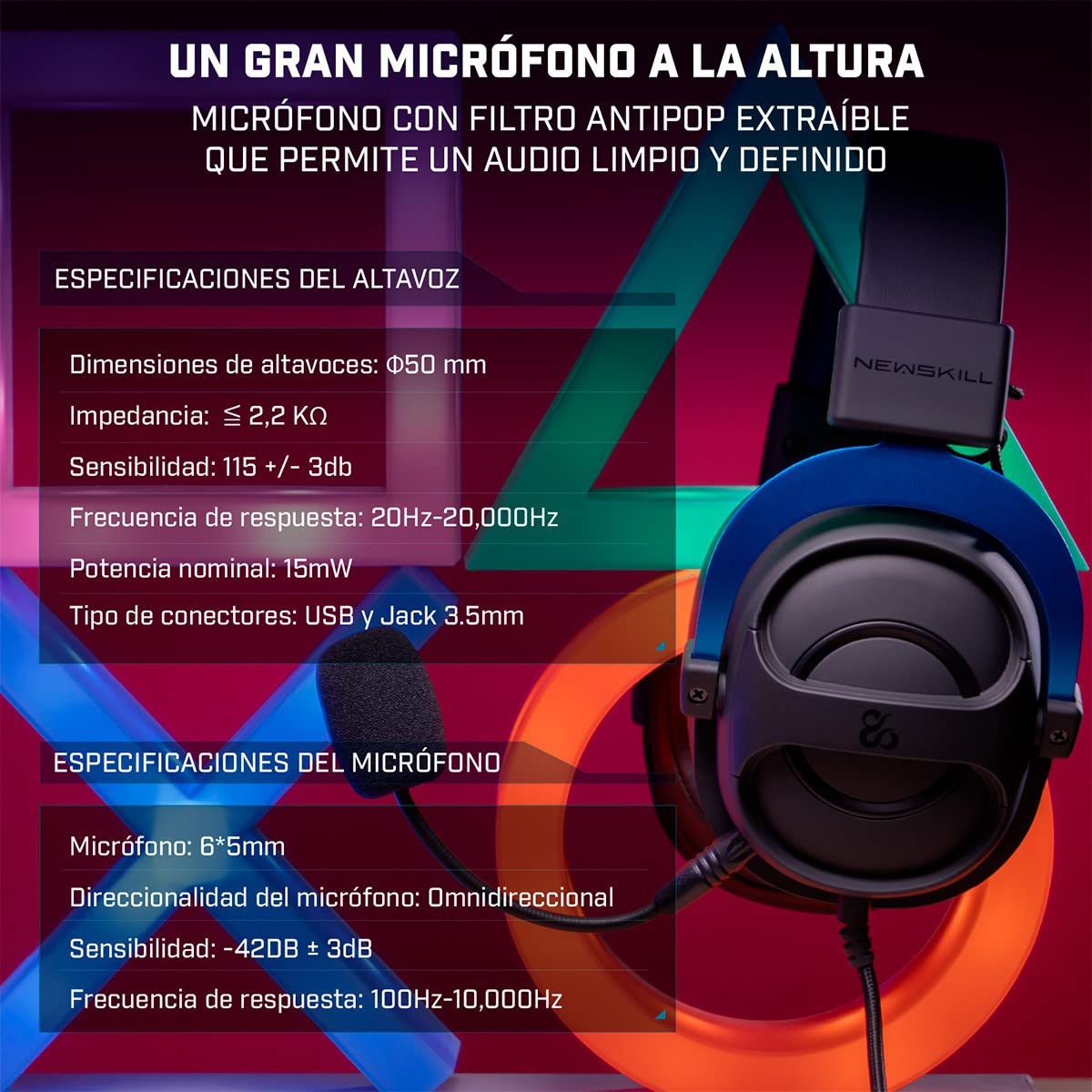NewSkill Sylvanus PRO Cuffia da gioco cablata, microfono rimovibile, suono surround 7.1, cavo jack da 3,5 mm, USB, archetto regolabile, compatibile con PC/PS4/PS5/Mac/XBOX/Android, nero