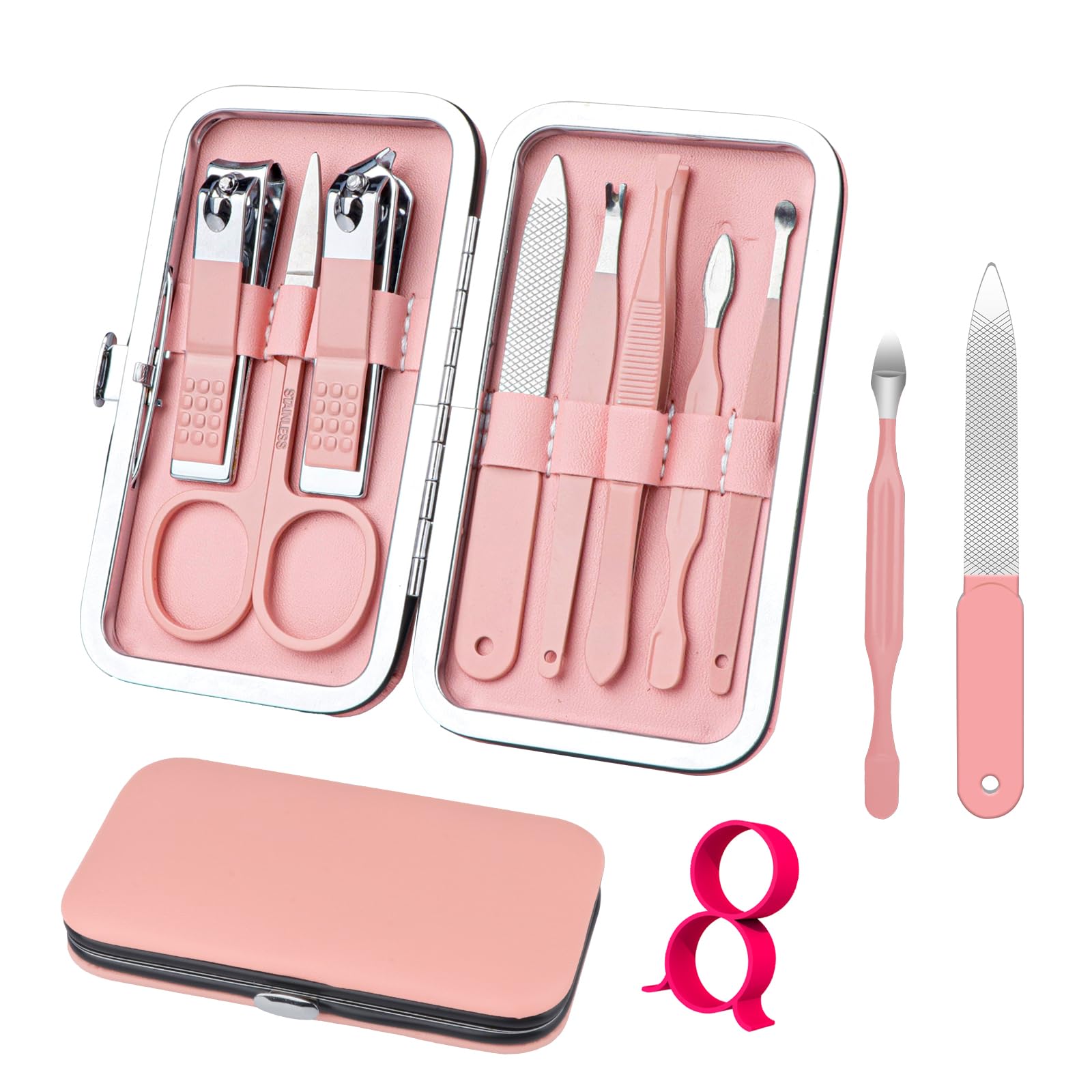 Manicure Set 8 in 1 Nail Clipper Set,RedFlow Nail Clippers,Fingernail & Toenail Clippers,Manicure Tools,Pedicure Tools,Suitable for Travel Manicure Kit,Nail Set Kit with Everything Profe (Pink)