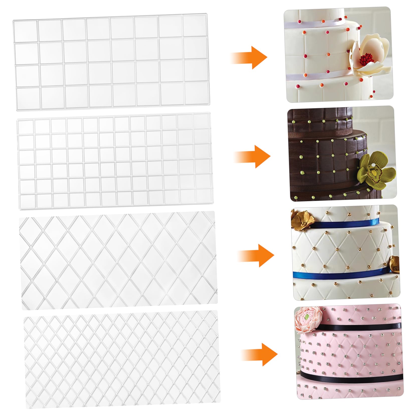 UPKOCH 4Pcs Fondant Impression Mat for Cake, Diamond Quilted Grid Texture Fondant Embosser, Transparent Plastic Fondant Mat, Fondant Tools for Cake Decorating - Image 2
