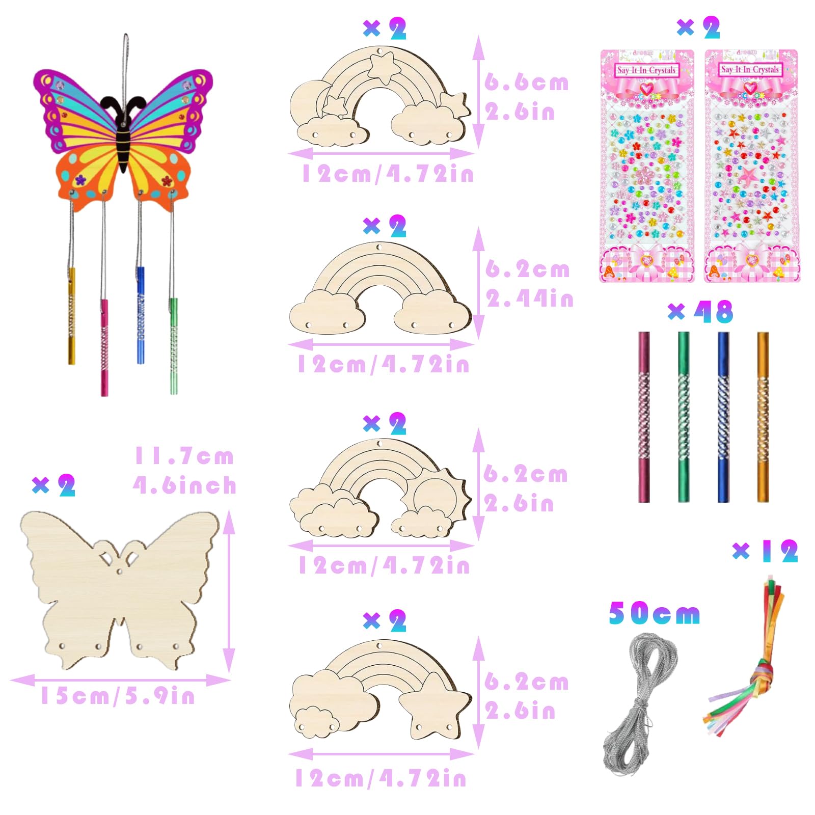 Set Fai Da Te 15 Scacciapensieri In Legno A Forma Di Farfalla - Attività Creativa Per Bambini Con Campanelle E Colori