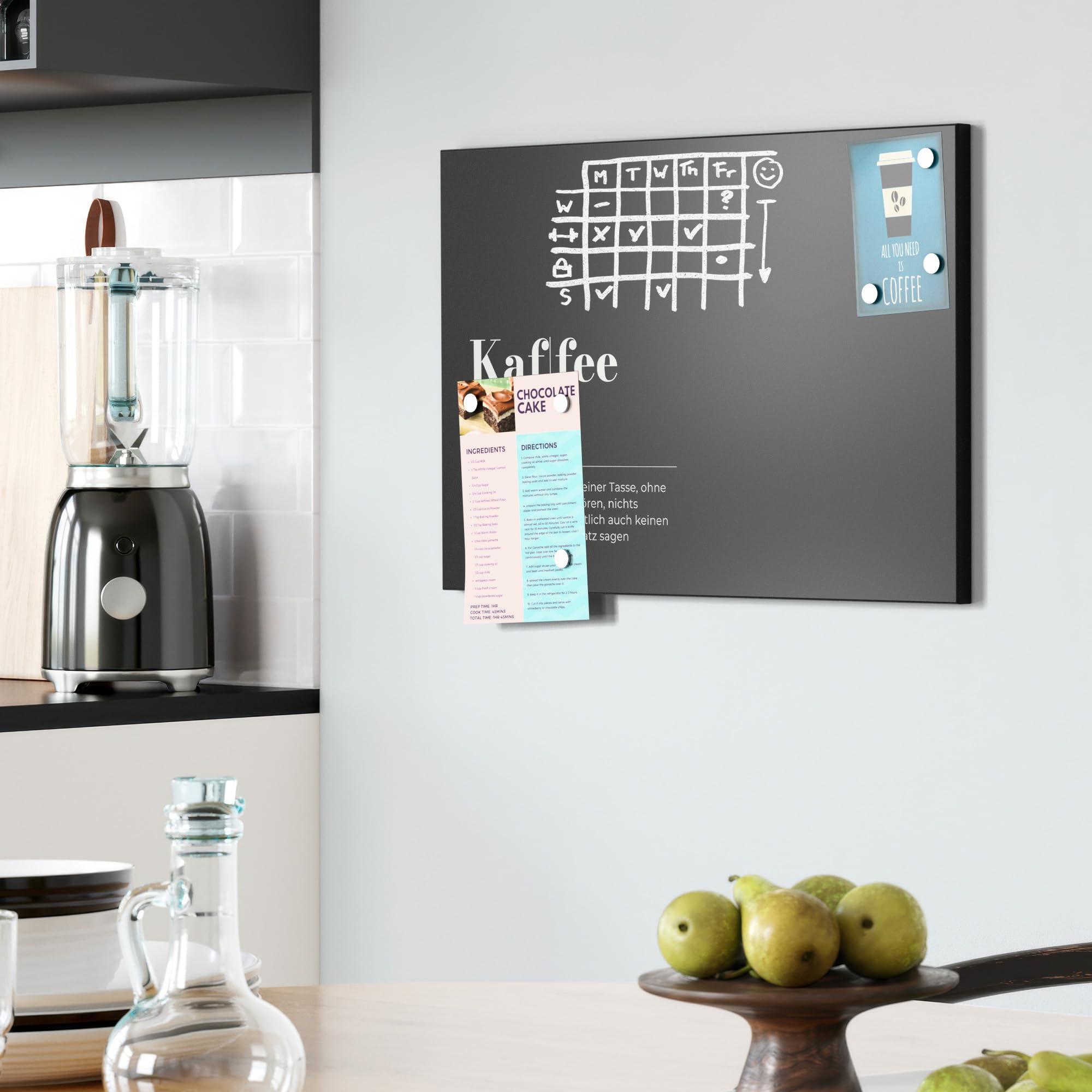 DEQORI Magnetische Kreidetafel mit UV-Druck | Motiv Kaffee - Definition | Design rechteckig 60x40 cm | Kreide Metalltafel beschreibbar – Wanddeko für Küche, Flur, Kinderzimmer & Büro