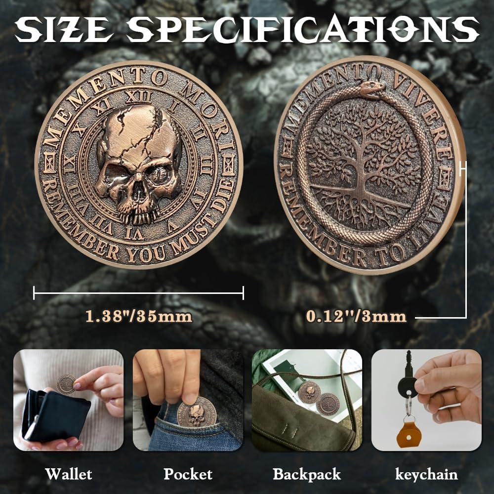 10pcs Memento Mori Coin Skull Challenge Coins EDC Stoic Reminder Token Inspirational Stoicism Gifts for Daily Practice