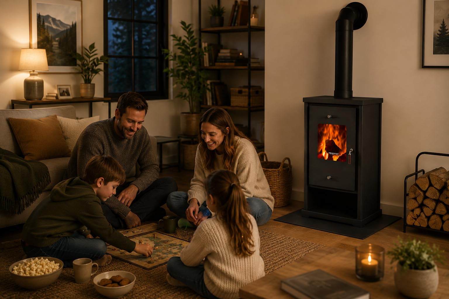 Prometey EEK A+ 96175 - Stufa a legna da 10,2 kW, colore: antracite, altezza 79 cm, larghezza 50 cm, profondità 42 cm, 64 kg