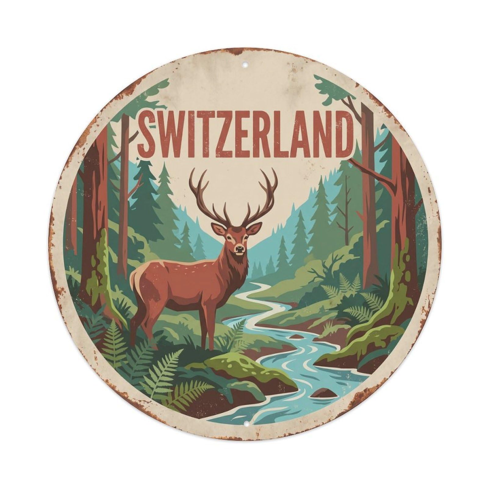 Switzerland Sambar Forest Valley Metal Tin Sign