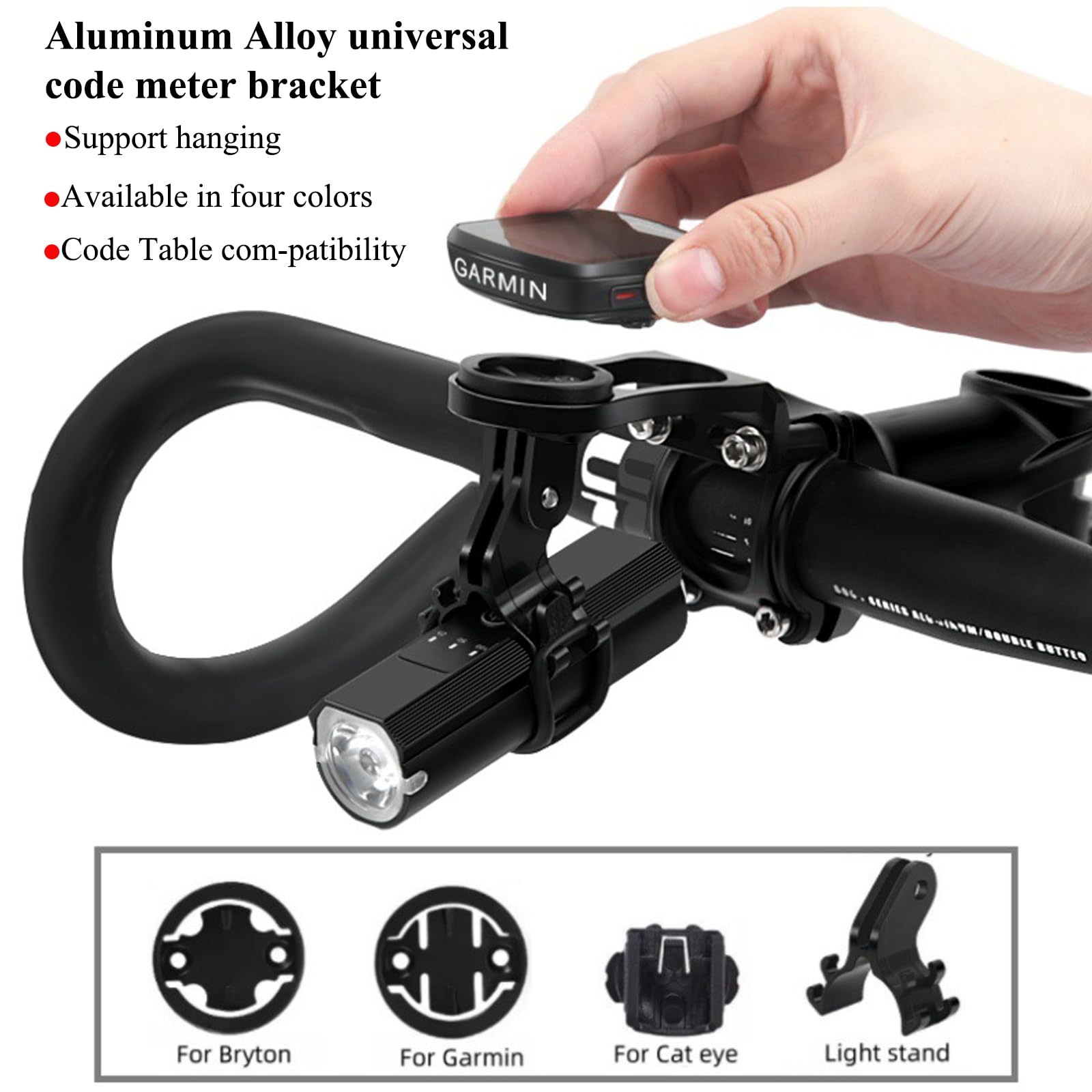 Uchwyt rowerowy do Garmin, stop aluminium, regulowany uchwyt na komputer rowerowy, uchwyt do roweru wyścigowego, zestaw kompatybilny z Edge Bryton Cateye (czarny)