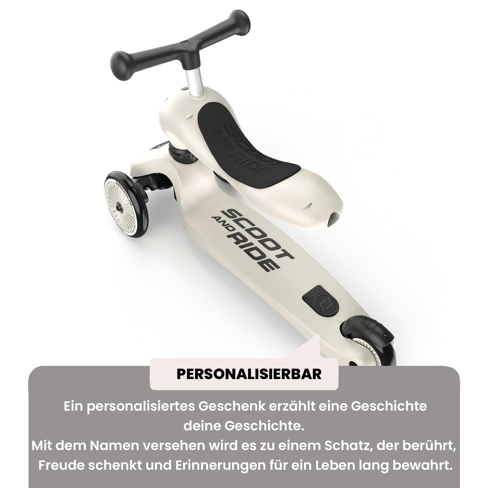Scoot and Ride Highwaykick 1 Ash personalisierbar – 2in1 Kinderroller & Laufrad – Roller ab 1 Jahr bis 5 Jahre – Höhenverstellbar & Kippsicher – Premium Kickroller für Kinder