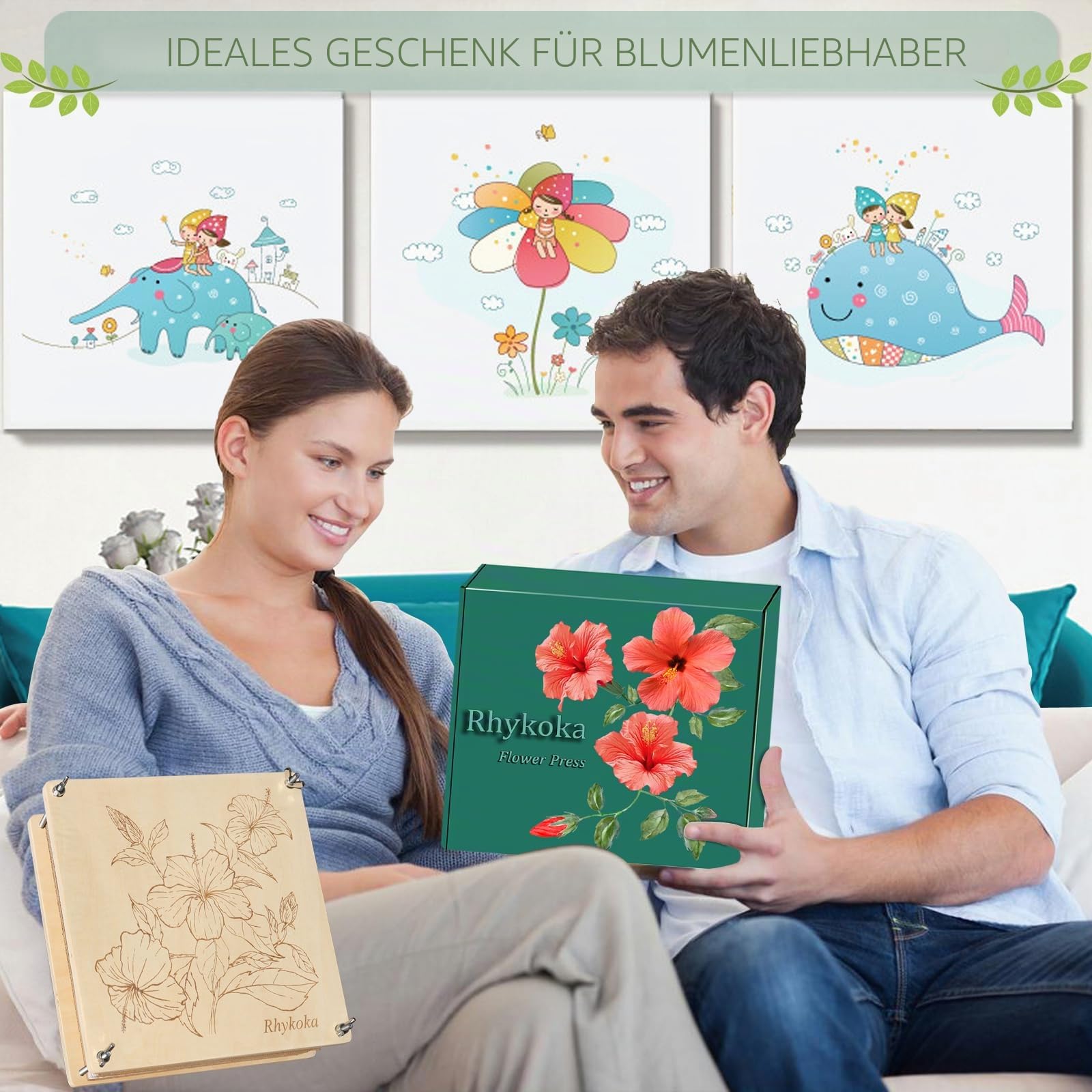 Rhykoka Extra große Blumenpresse, 10 Schichten, 28 x 28 cm, Holzblumen-Pressset für Erwachsene, mit Aufbewahrungstasche, Geschenk für Bastel-Liebhaber (Holz)