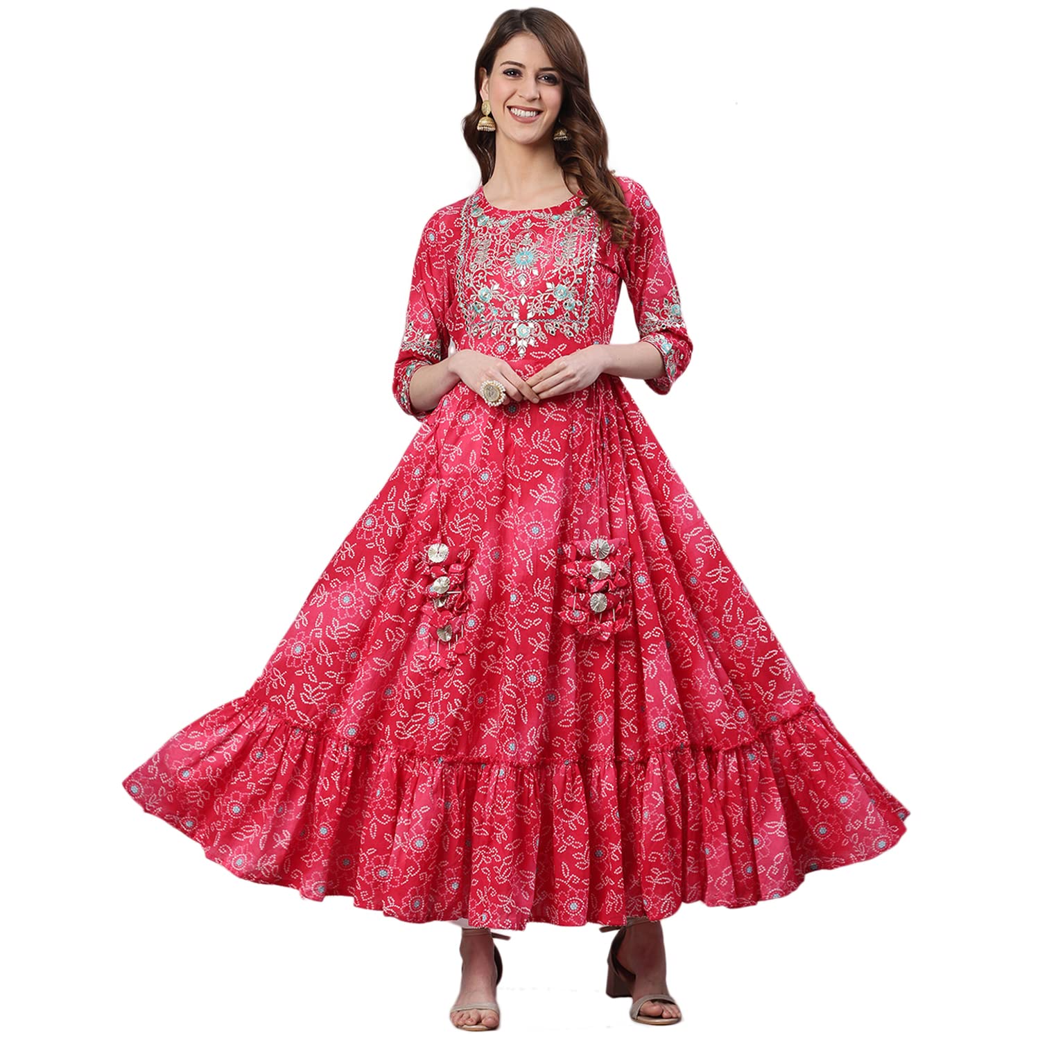 ishin Damska kurta z wiskozy Rayon Anarkali zdobiona