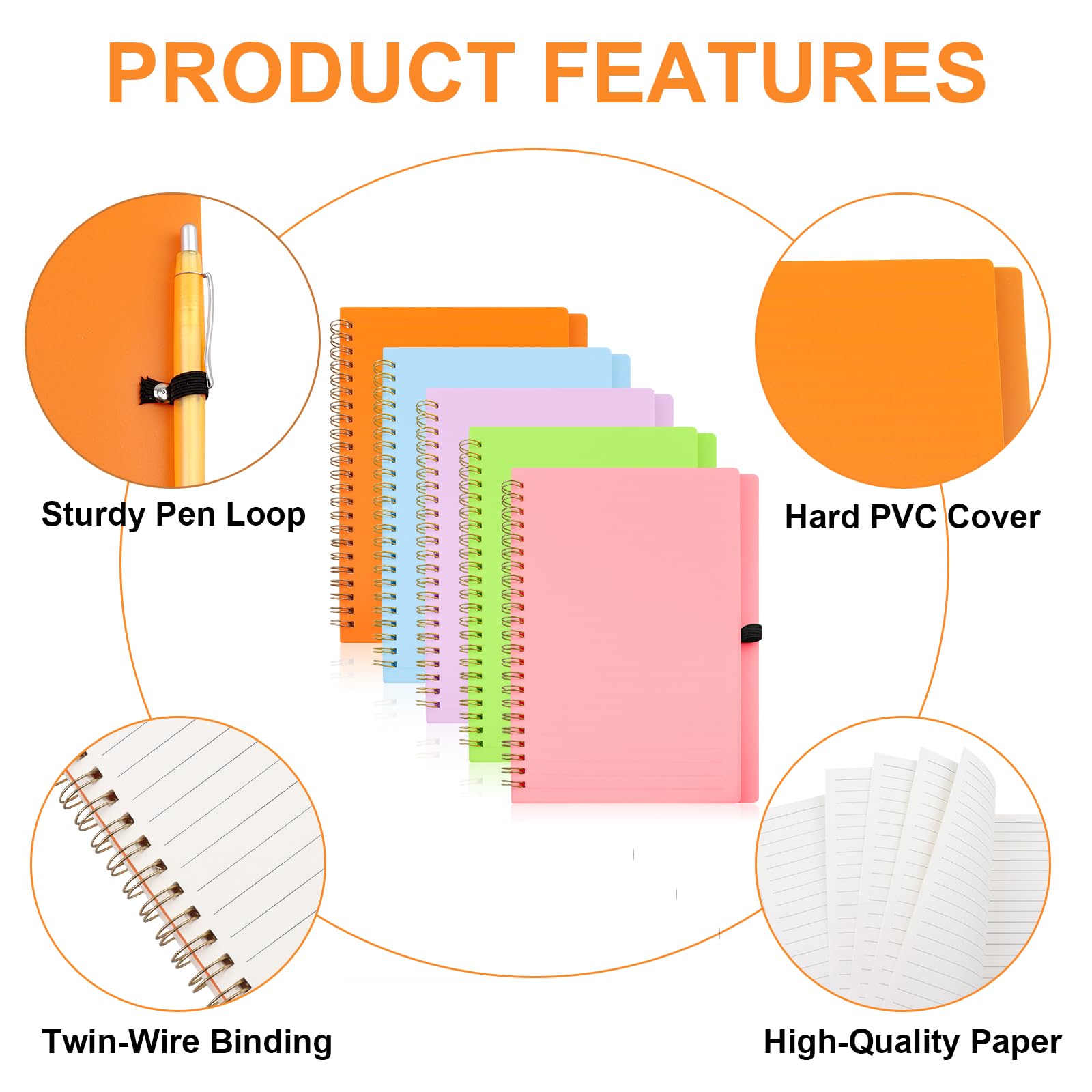 ABCDPP 5PCS A5 Wirebound Notebooks with Pen, Journal Lined Notebook with Hard Cover for Women Men to Take Notes Make Plans - Image 3