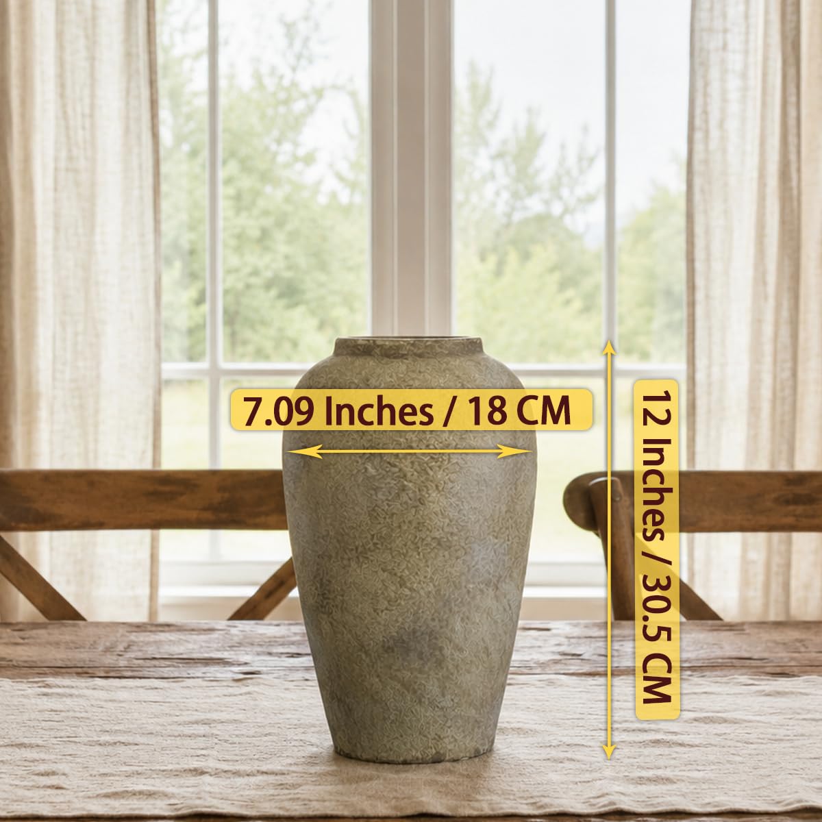 Żółty rustykalny wazon ceramiczny, 30,5 cm, duży wazon w stylu vintage, do salonu, stołu do jadalni 12", na ślub i parapetówkę, biały