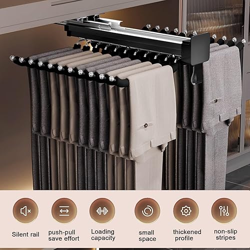 Miniatura 2 de Barra de valet extraíble para armario, soporte retráctil de 88.2 lbs, barra de armario ajustable de aleación de aluminio, riel de ropa extraíble