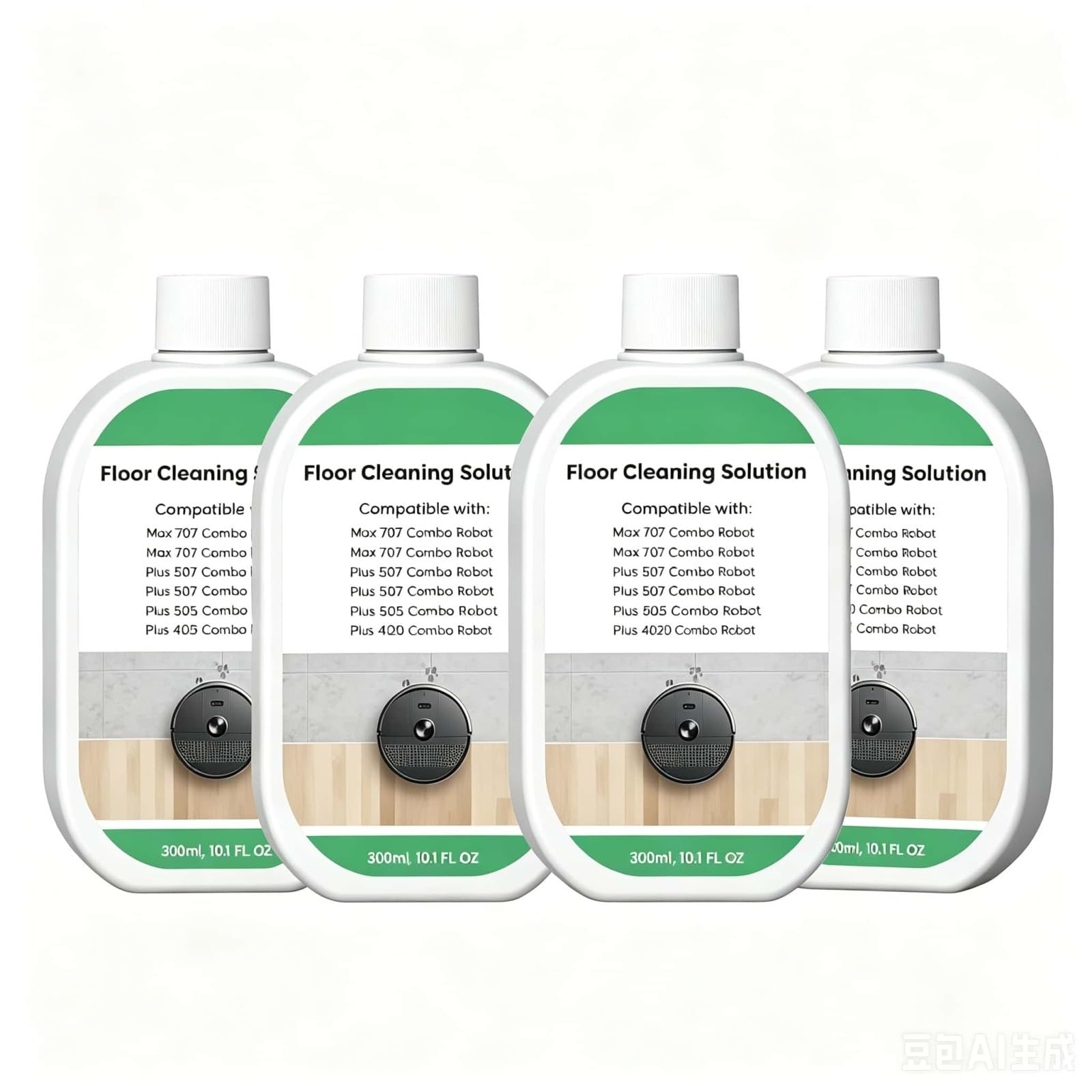 Líquido Limpiador Concentrado for Pisos, 300ml X 4, Fragancia Fresca, Baja Espuma Sin Residuos, Compatible con Roomba Max 707/705/Plus 405/505/507 Combo Robot