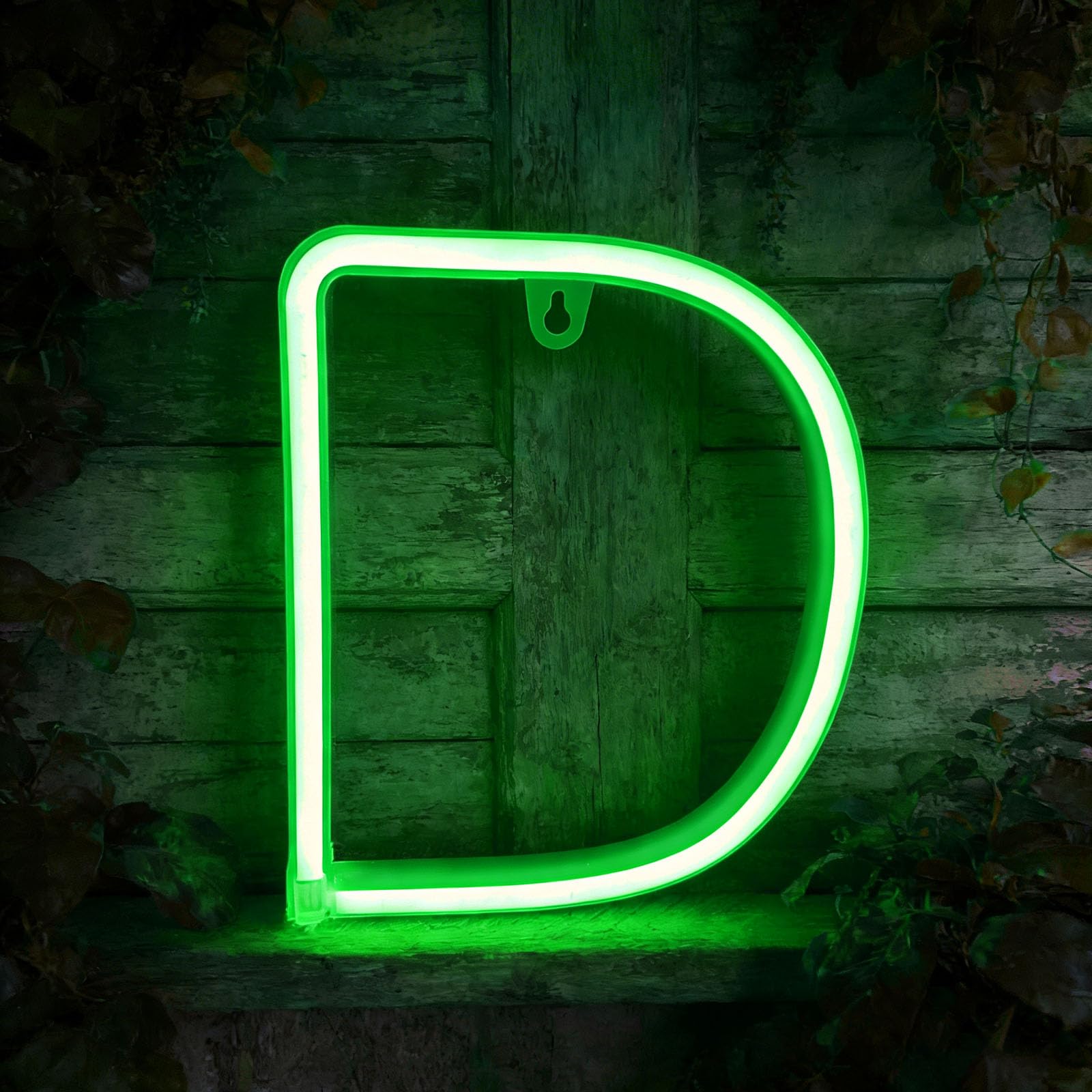 shulovehua Green Neon Letter Sign - Battery/USB Powered LED Alphabet Neon Art Lights for Wedding, Birthday, Christmas, Home Bar (D) — image 1