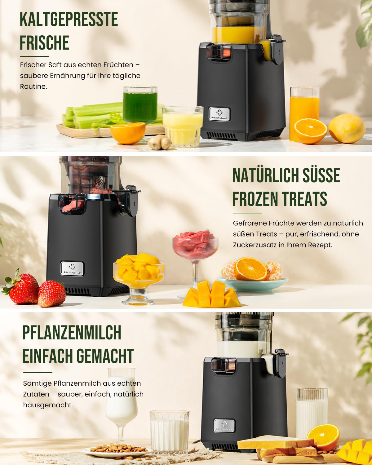 LINKChef Entsafter Slow Juicer, 130 mm große Öffnung, Entsafter Gemüse und Obst, 1,8 L Kapazität, 250W Elektrischer Juicer mit Rücklauffunktion, Leise, Einfache Montage, Leicht zu Reinigen, BPA-frei