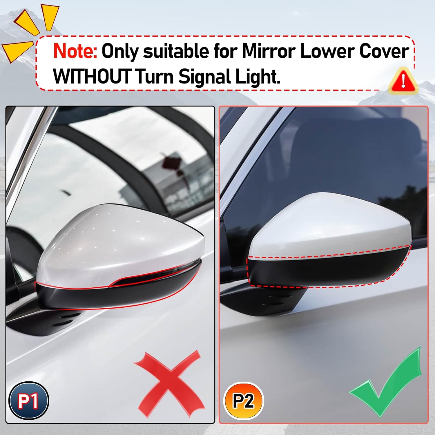 Moonlinks 1PC Mirror Lower Cover Compatible with Honda Civic 11th 2022 2023 2024 2025, Left Driver Side Civic Mirror Bottom Cover Cap Without Turn Signal Type Replaces for 76255-T20-A01