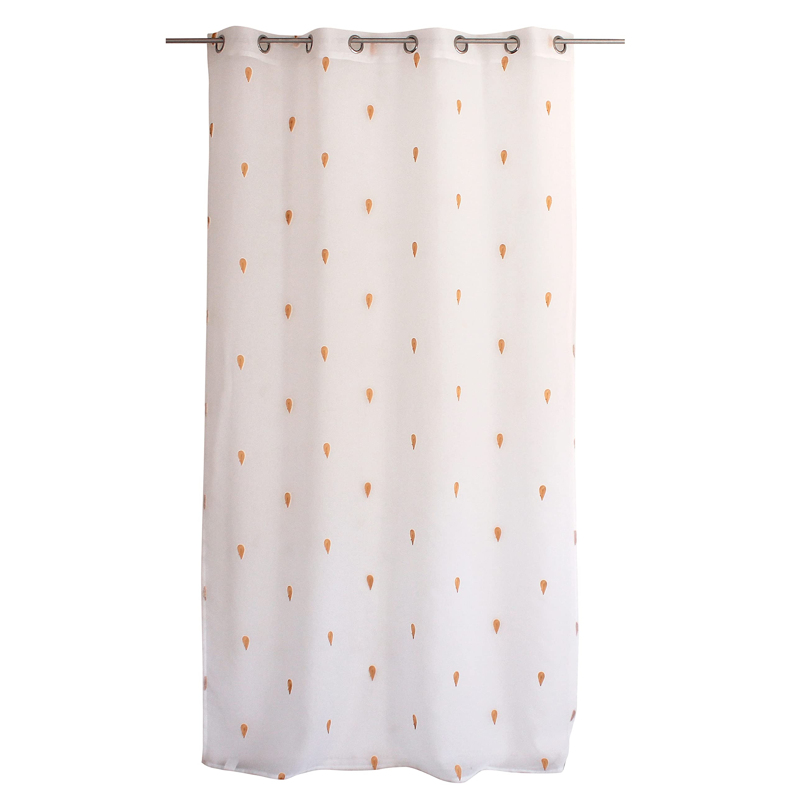 ED ENJOY HOME Rideau Voilage avec Œillets, 140x240cm, Blanc, Broderie Jaune Miel, 100% Polyester Etamine, Collection Telline