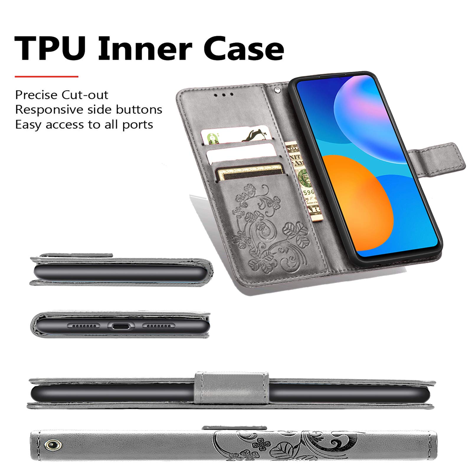Unichthy For HONOR X6b 5G Case Shockproof PU Leather Flip Wallet Phone Skin Book Folio Magnetic Protective Cover TPU Bumper with Stand Card Slots for HONOR X6b 5G - Image 4