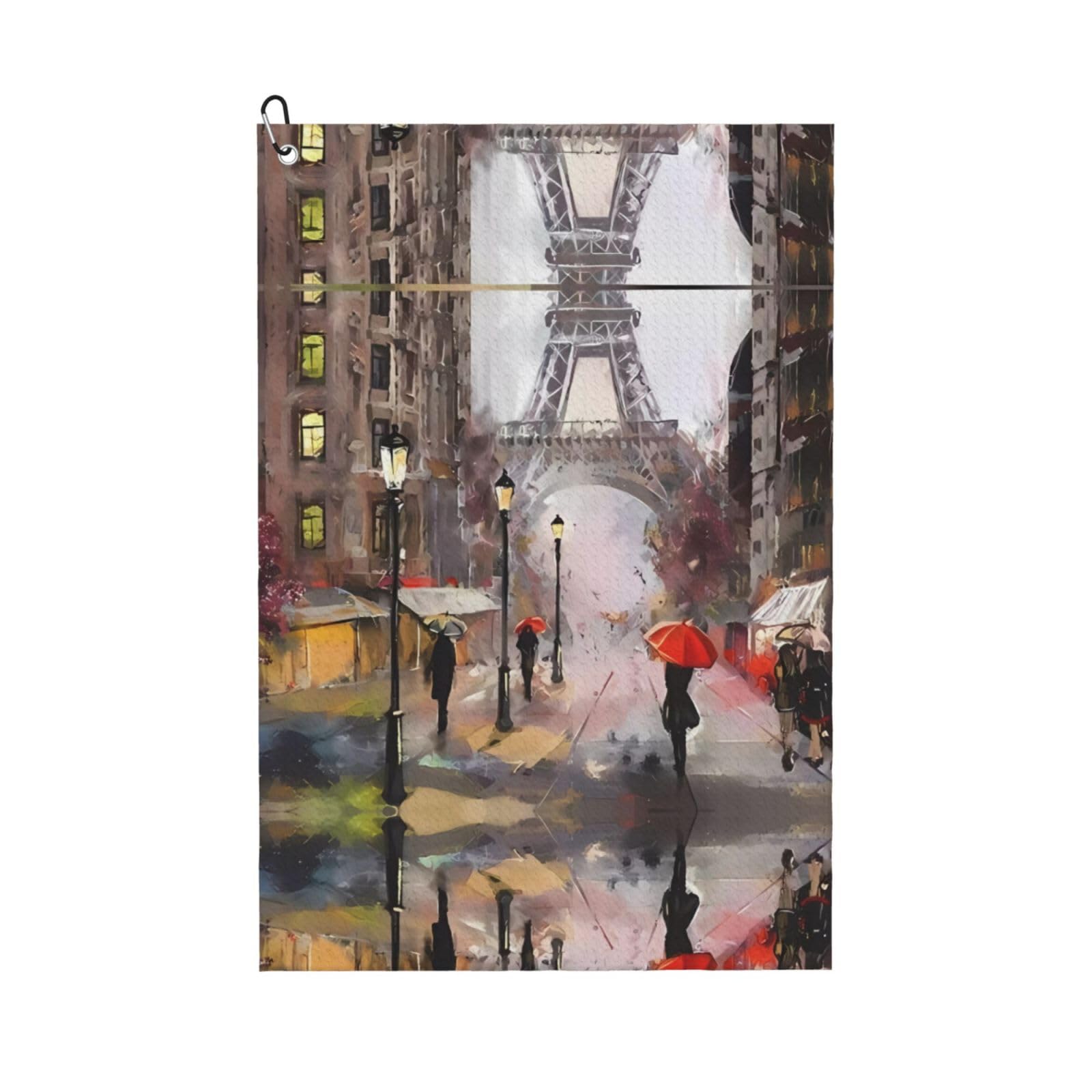 ZHAOUR Rainy Street In Paris Print Golf Towel for Men & Women â€“ Perfect for Golf, Yoga, Gym, Hiking with Carabiner Clip