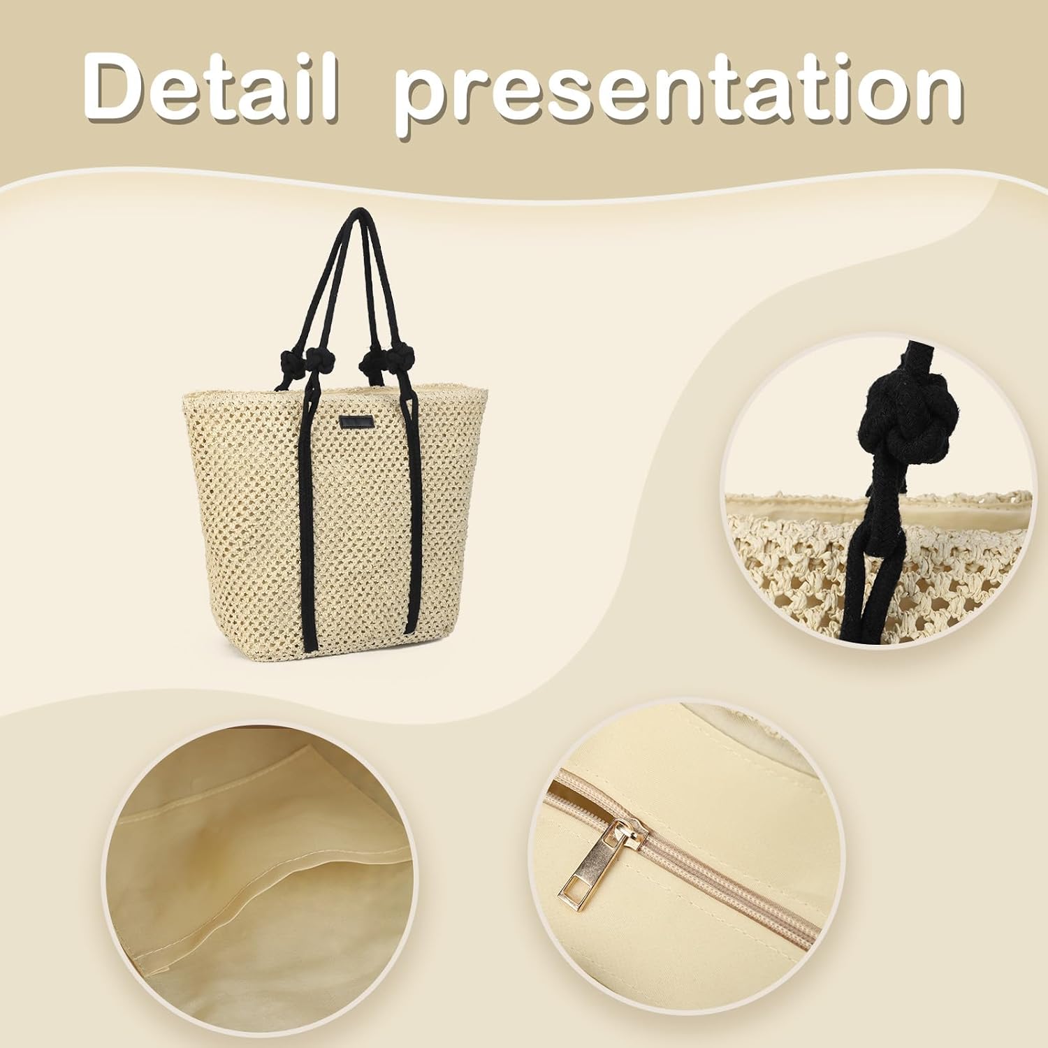 Gladdon Straw Beach Bags for Women Woven Beach Tote Bag Casual Boho Large Shoulder Handbags for Vacation Holiday - Image 4