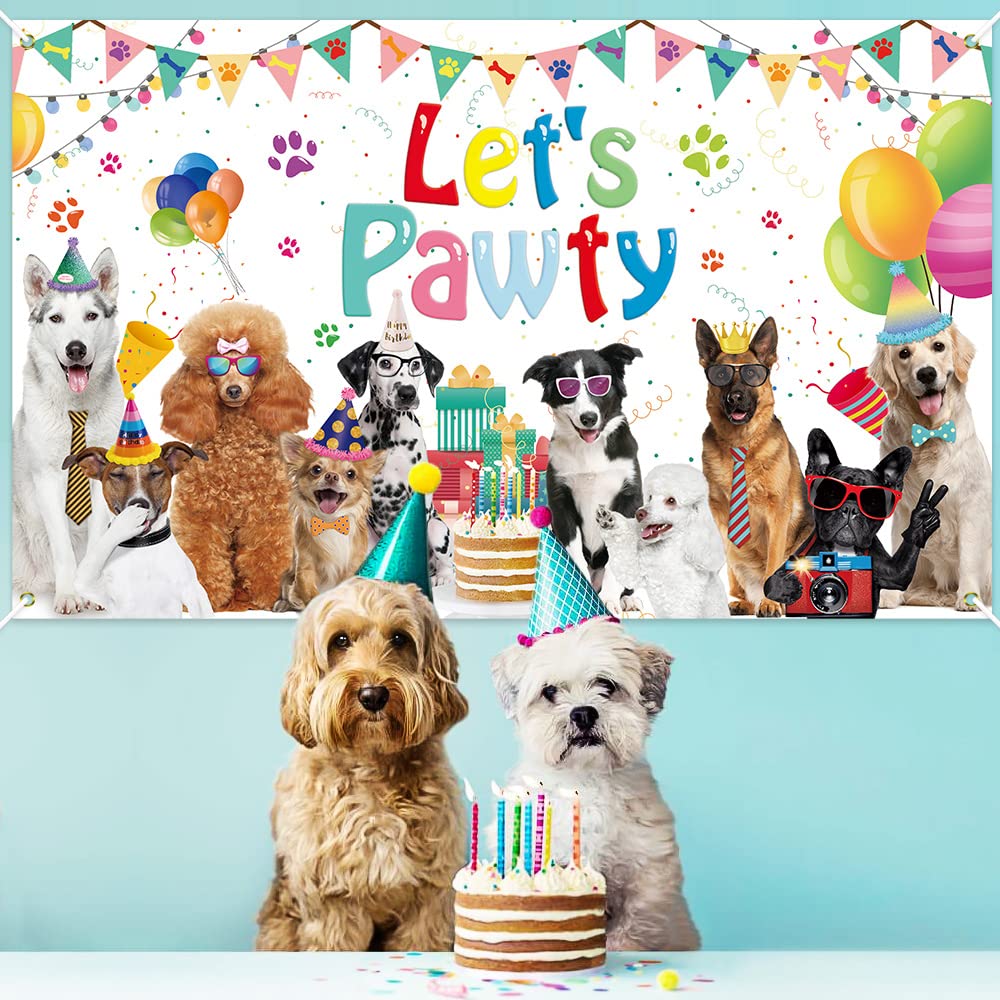 Let's Pawty Hundebanner 180x110cm - Hundebirthday Hintergrund Dekoration