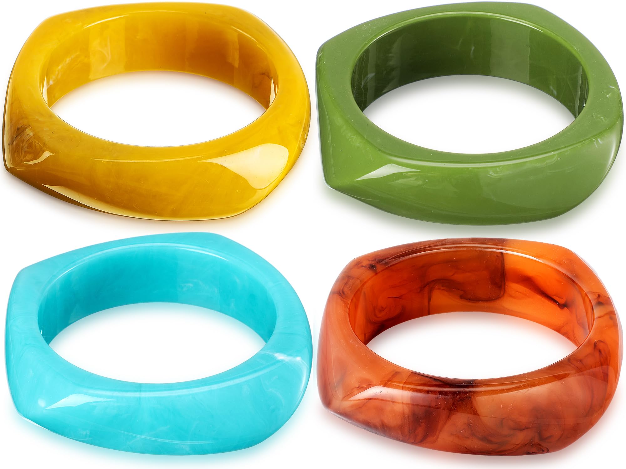 Landical Colorful Square Acrylic Resin Bangle Bracelet Wide Geometric Irregular Wristbands Women