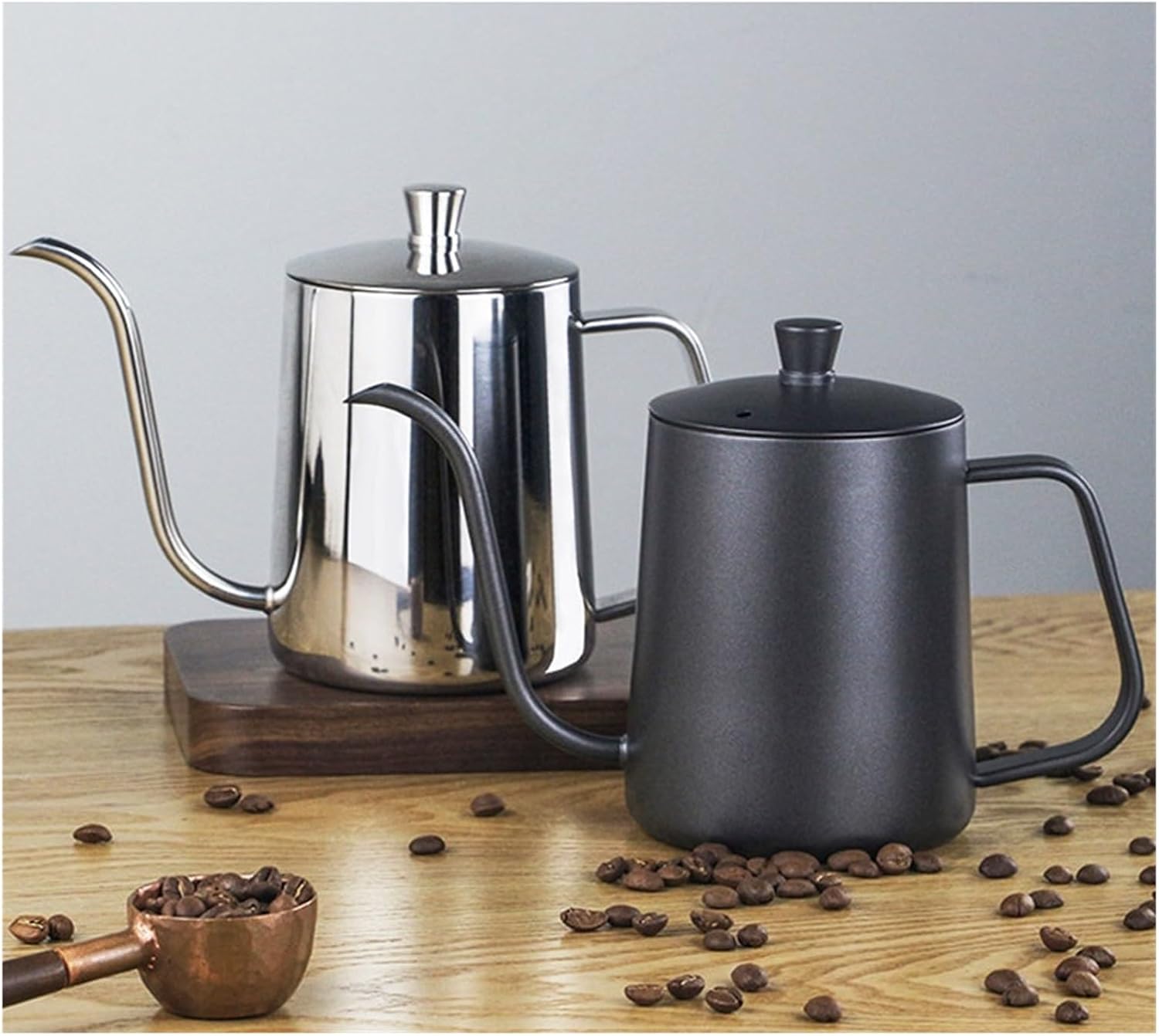 Teapot Stainless Steel Pour-Over Coffee Maker Hanging Ear Hand Brewing Pot Tea Kettle(Silver m)