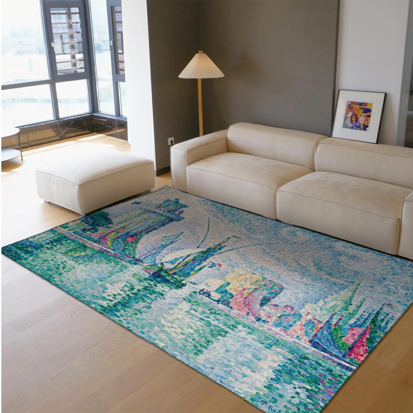 Tapis de salon bleu ancien bâtiment pour une ambiance artistique