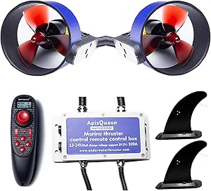 ApisQueen 12~24V Underwater Thruster U5 Set,Total Thrust 14Kg(30.86LBS) Waterproof Brushless Motor with RC and 100A ESC and Signal Receiving for Kayaks Fishing Boats