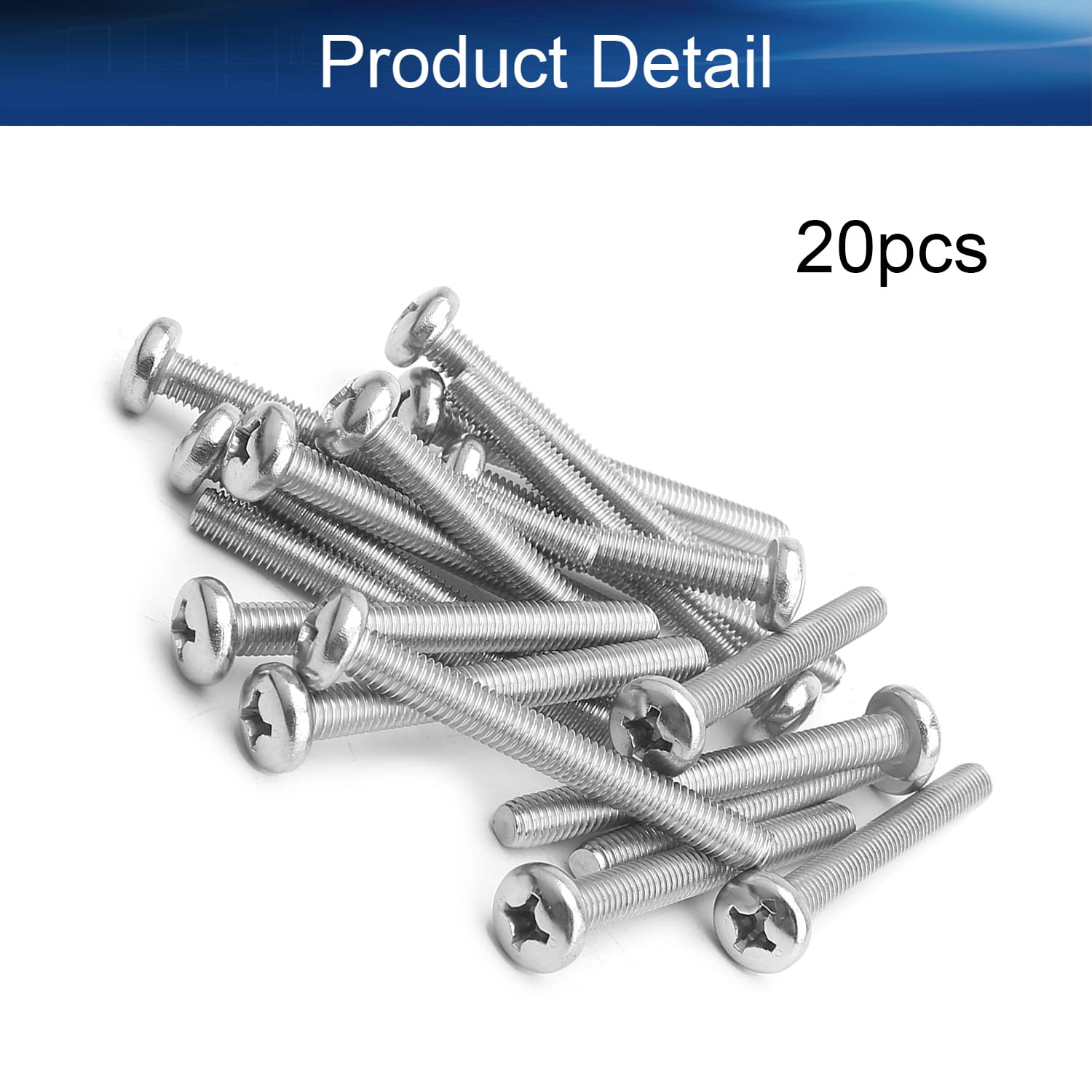 Yinpecly M6 x 55mm Machine Screws Pan Phillips Cross Head Screw 304 Stainless Steel Fasteners Bolts Silver Gray 20Pcs