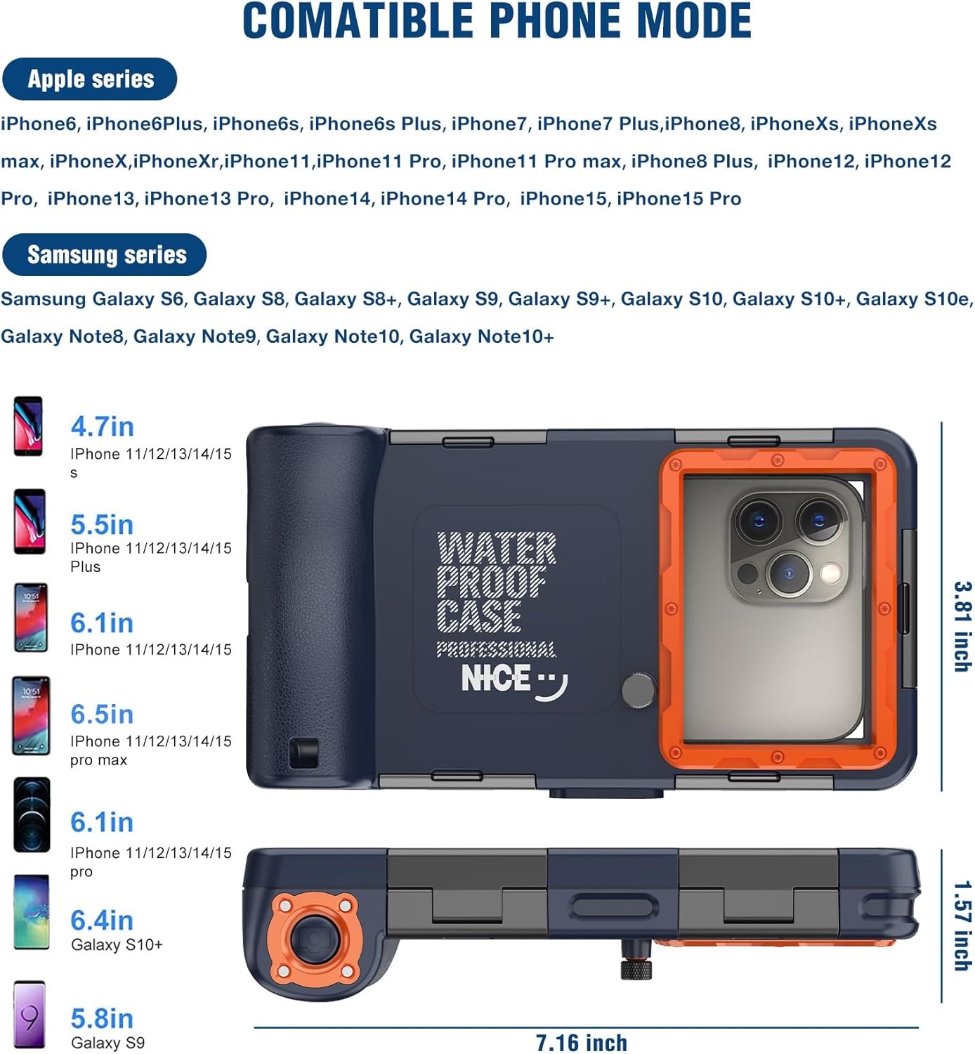 2026Underwater Snorkeling Diving Phone Case for iPhone 16/15/14/13/12/ Pro Max Galaxy S24/S23/S22.[50ft/15m] Professional Scuba Dive Waterproof Case Underwater Photo Video Cover Orange - Image 5