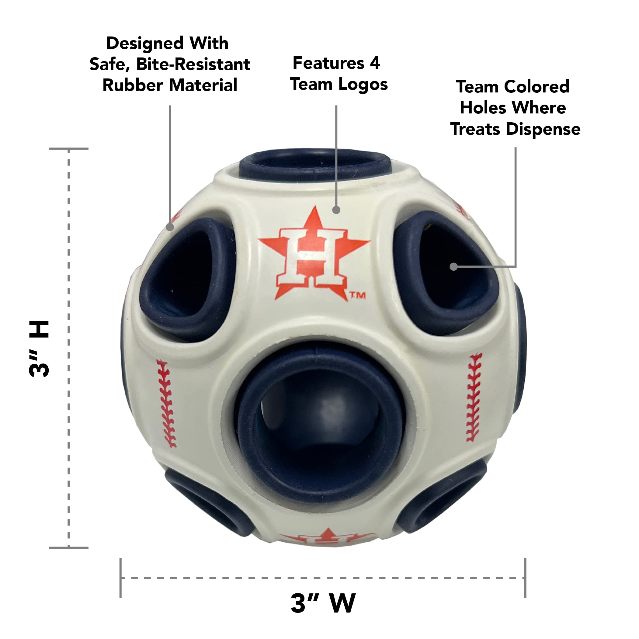 Pets First MLB Houston Astros - Juguete dispensador de golosinas de béisbol para perros y gatos, juguete de bola de goma para perros, juguete interactivo divertido para perros, juguete de alimentación