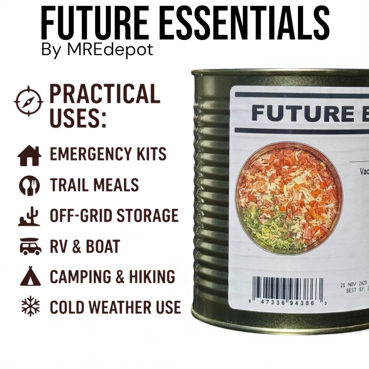 Future Essentials Dehydrated Mirepoix Mix – Dehydrated Vegetables Soup Mix with Carrot, Celery, & Onion for Cooking and Emergencies – 25+Years Long Shelf Life – Made in the USA – 7.5oz (Pack of 6) Can