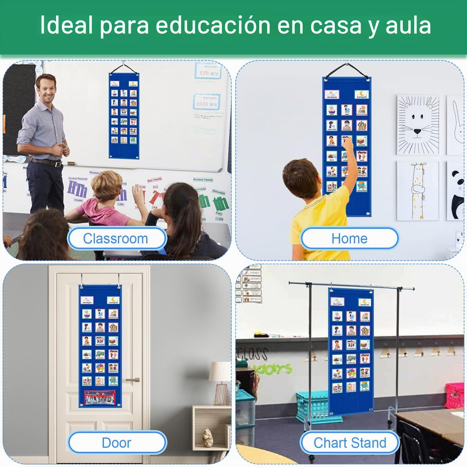 KIKIGOAL Tabla de calendario visual para niños, 2 en 1, tabla de rutinas de tareas diarias para autismo con 70 tarjetas