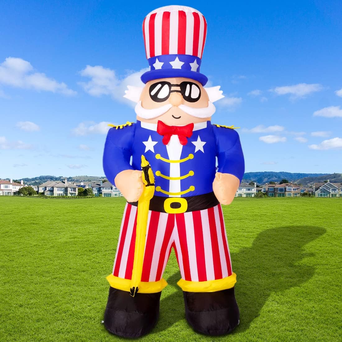 COMIN Independence Day July 4th Inflatable 6.7FT Uncle Sam with Sword Built-in LEDs Blow Up Yard Decoration for Holiday Party Indoor Outdoor Yard Garden Lawn