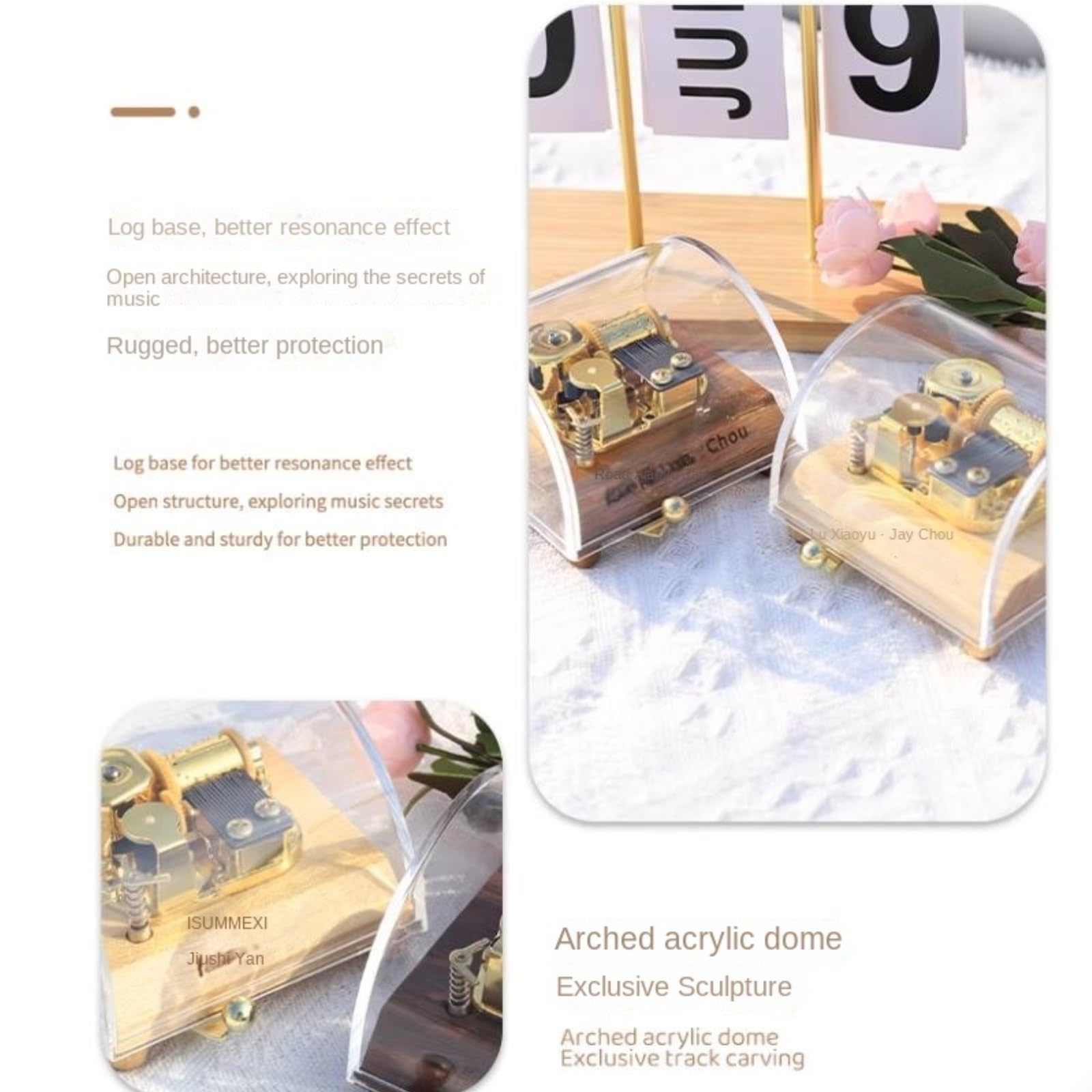 Caja De Música Decorativa Fonógrafo De Cuerda Madera Transparente Y Multifuncional Recuerdo Musical(2pieces)