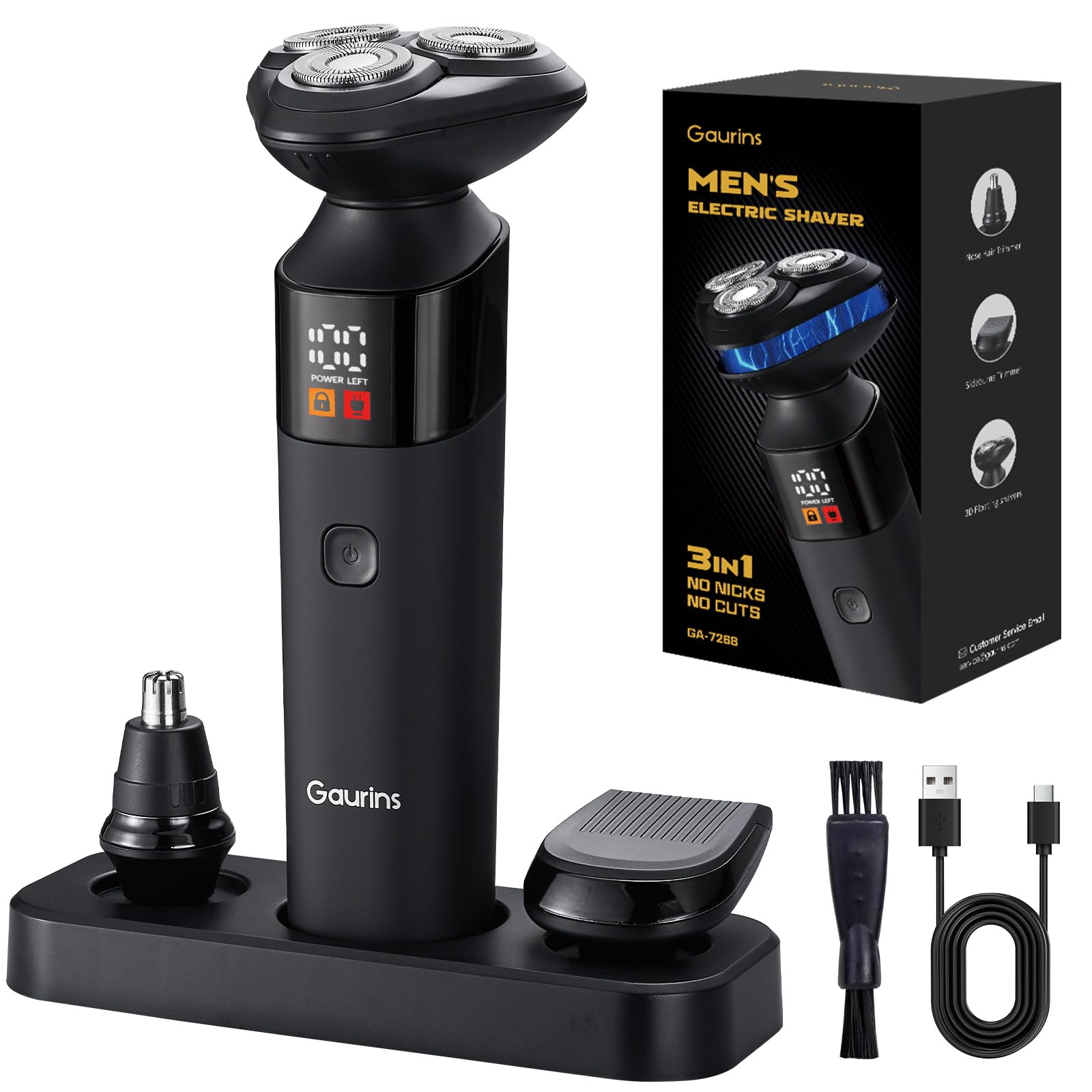 Electric Razor for Men 3 in 1 Mens Rotary Shavers with Charging Stand IPX7 Waterproof Hygiene Trimmer for