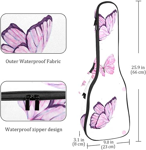 Miniatura 4 de Funda para ukelele resistente al agua, mochila para ukelele, patrón de mariposa rosa, 0.394 in, acolchada para concierto soprano