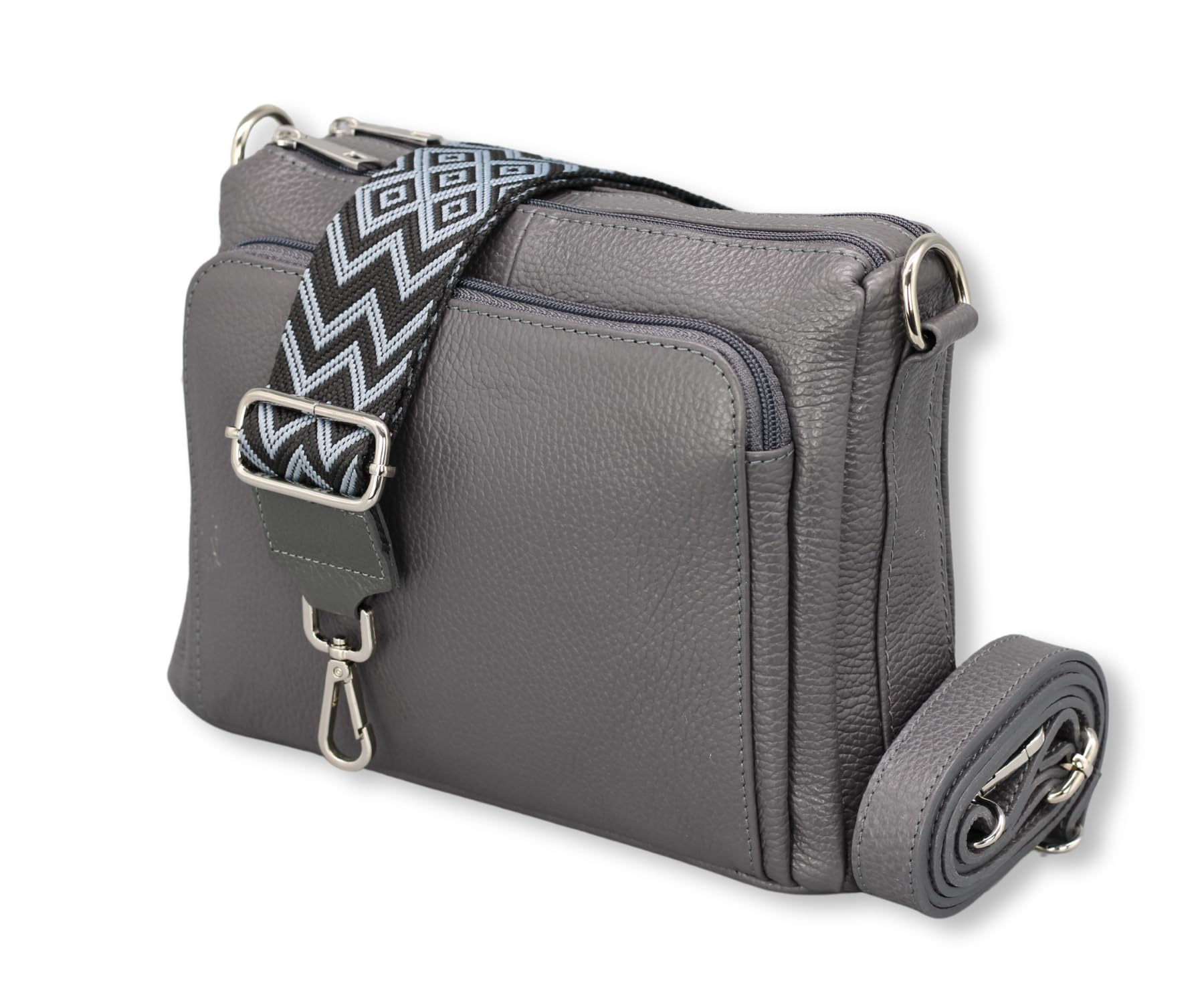 Adel Bags Becky Damen Umhängetasche Echtleder Handgefertigt Crossbody Bag | Damen Schultertasche mit Ledergurt & gemustertem Riemen, Echtes Leder, 5 Fächer, Wasserabweisend, Made in Italy