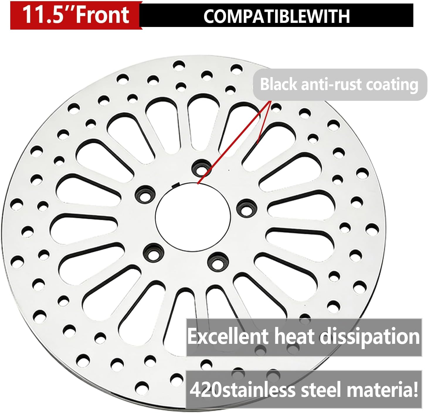 Harley Brake Rotors 11.5-inch Front Rotor and Rear Rotor 2 Piece Compatible with Harley motorcycle Sportster Softail Dyna Fat Boy and other models Stainless steel brake discs Polished surface