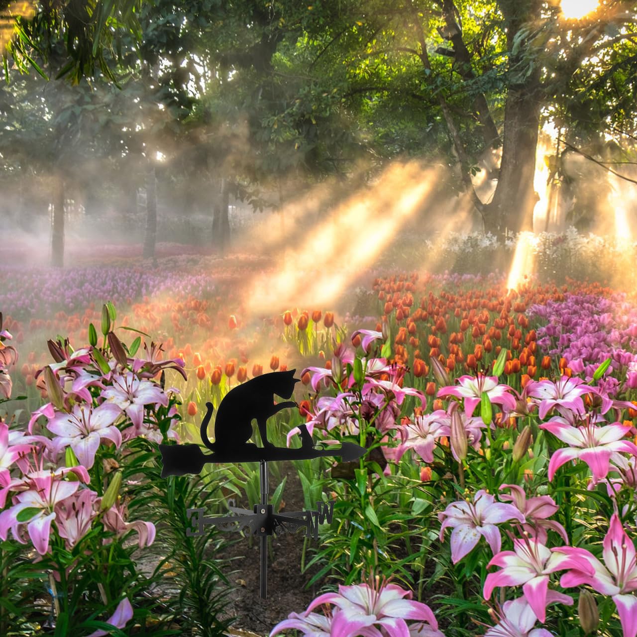 GANAZONO Girouette en Acier Inoxydable Jardin Girouette Chat Souris en Forme De Pieu Ornement Indicateur De Direction du Vent Outil pour Cour Patio Pelouse