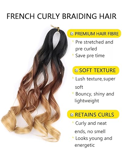 Miniatura 2 de Cabello trenzado francés de 3 tonos de 10 pulgadas, cabello rizado preestirado, 8 paquetes de trenzas de ganchillo para trenzas de caja con extremos