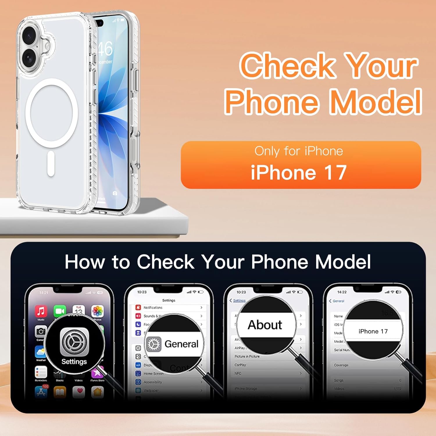 tharlet Strong Magnetic Case for iPhone 17 (6.3''), White Clear Shockproof Protective Phone Cover [ Mag-Safe Compatible ] [Anti-Yellowing] with Screen Protector, White