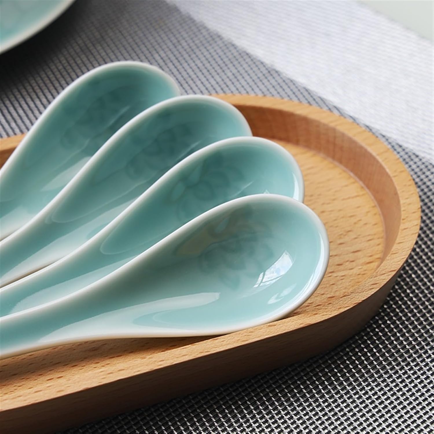 Soup Spoon Chinese Celadon Small Ceramic Ladle Green for Breakfast, Desserts, Noodles, Cereal Dinner
