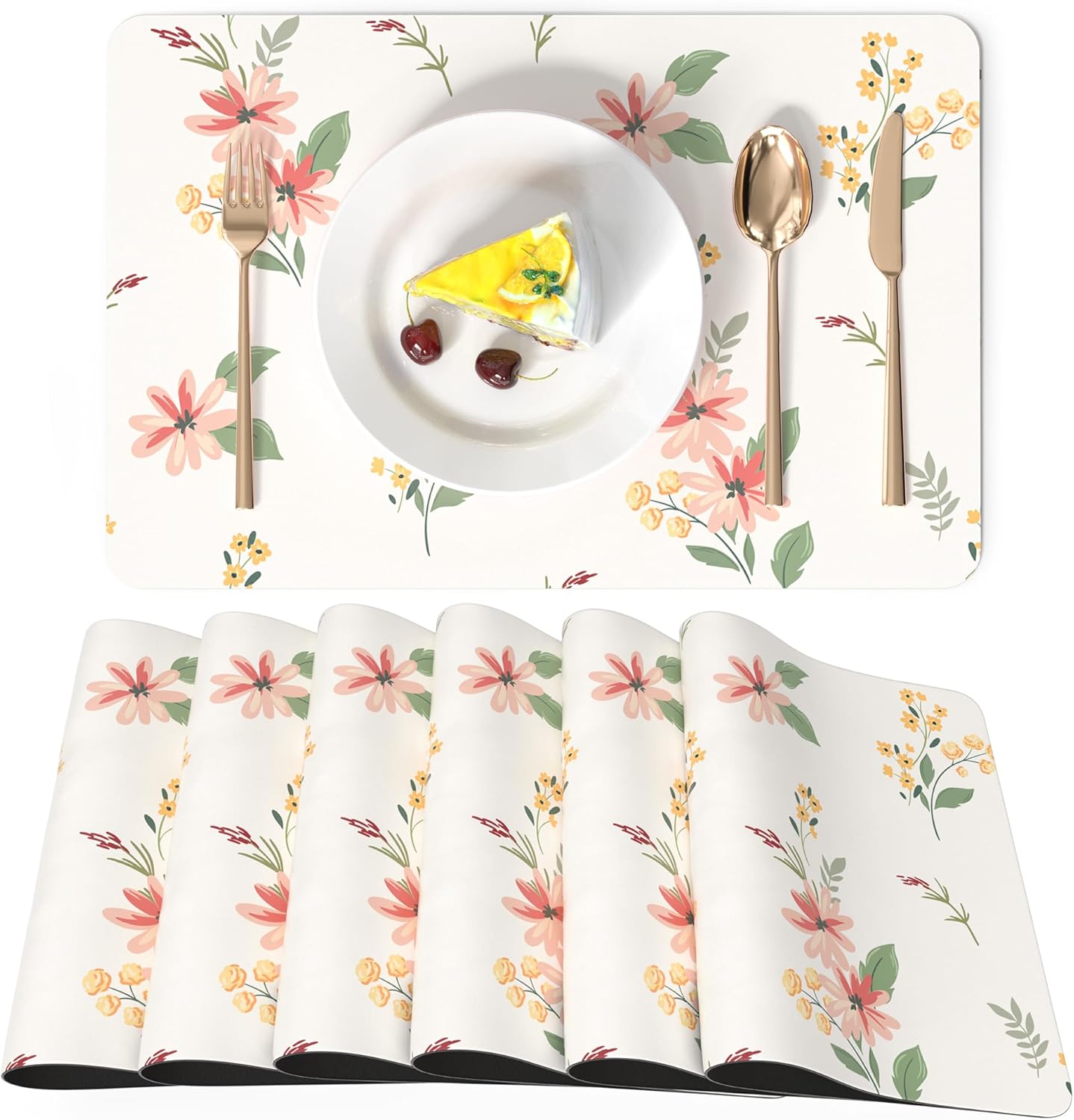 LilyCat Juego de 6 manteles individuales de piel sintética, impermeables, a prueba de aceite, para cocina, interiores y exteriores, resistentes al